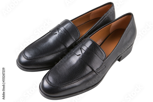 black classic leather shoes  on a white background  top view