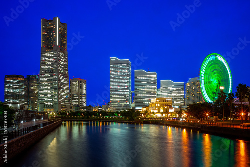 night scene of yokohama port near tokyo, japan