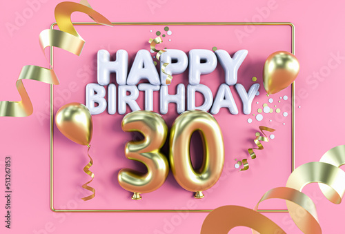 Photography Happy Birthday 30 in Gold auf Rosa