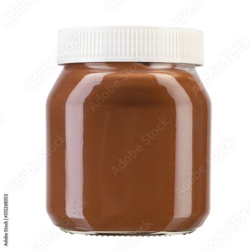 Fotografie Front view of chocolate spread jar. Mock up.