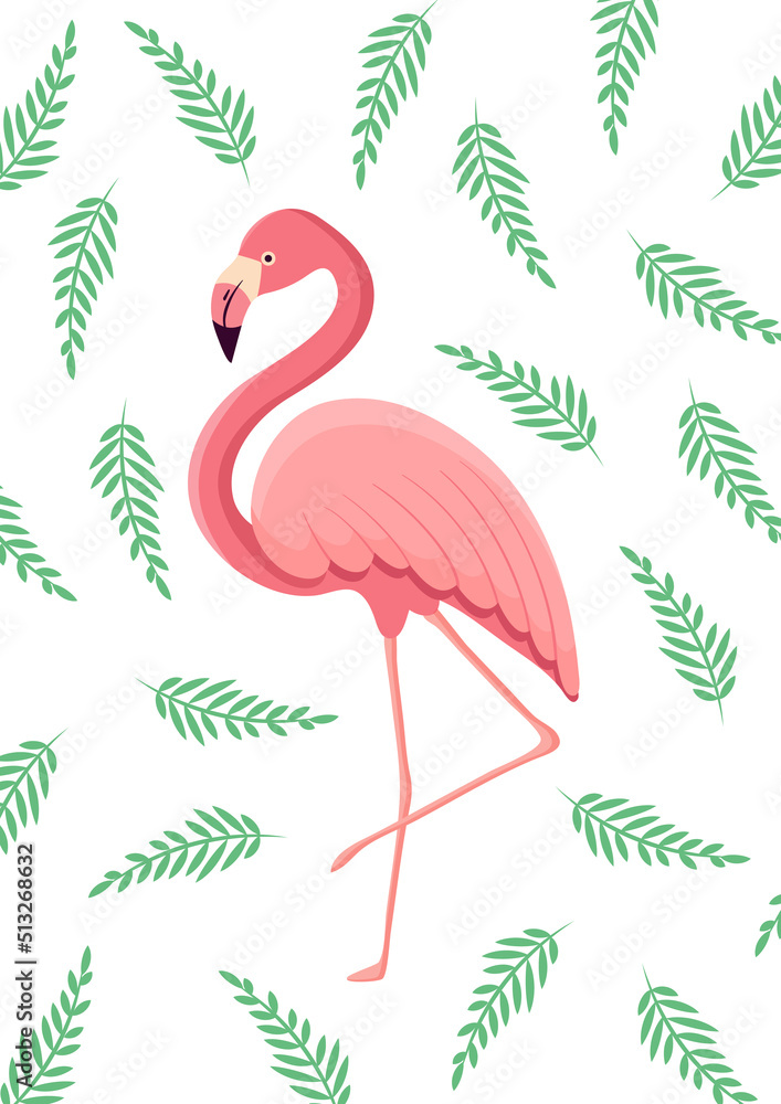 Obraz premium Vector illustration of exotic flamingo bird for postcard, poster.