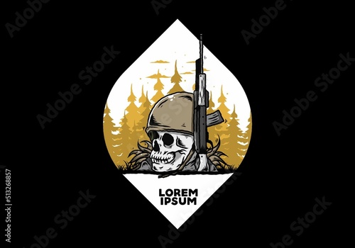 Skull and soldiers helmet with weapon illustration
