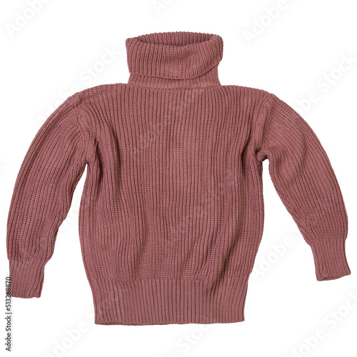 brown woolen knitted sweater, with a high neck, on a white background