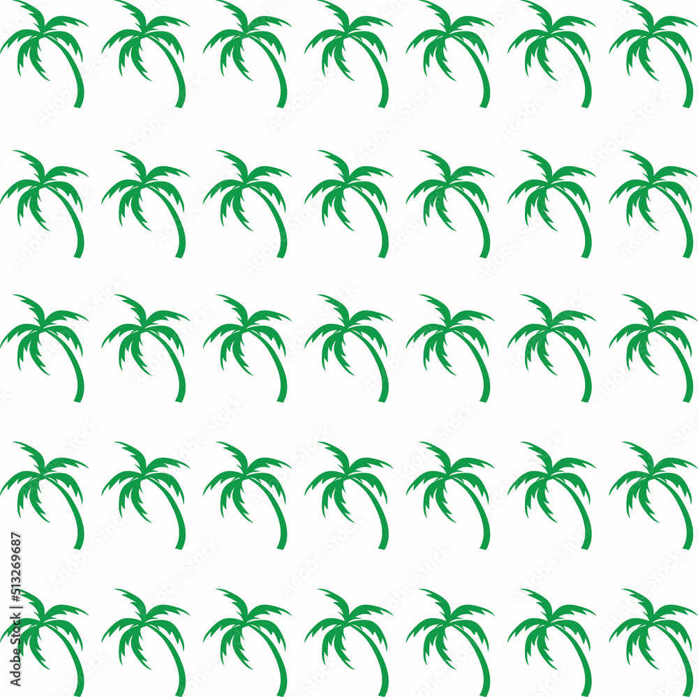 Green coconut tree pattern on white background. Simple style vector. Summer pattern for web design or textile design.