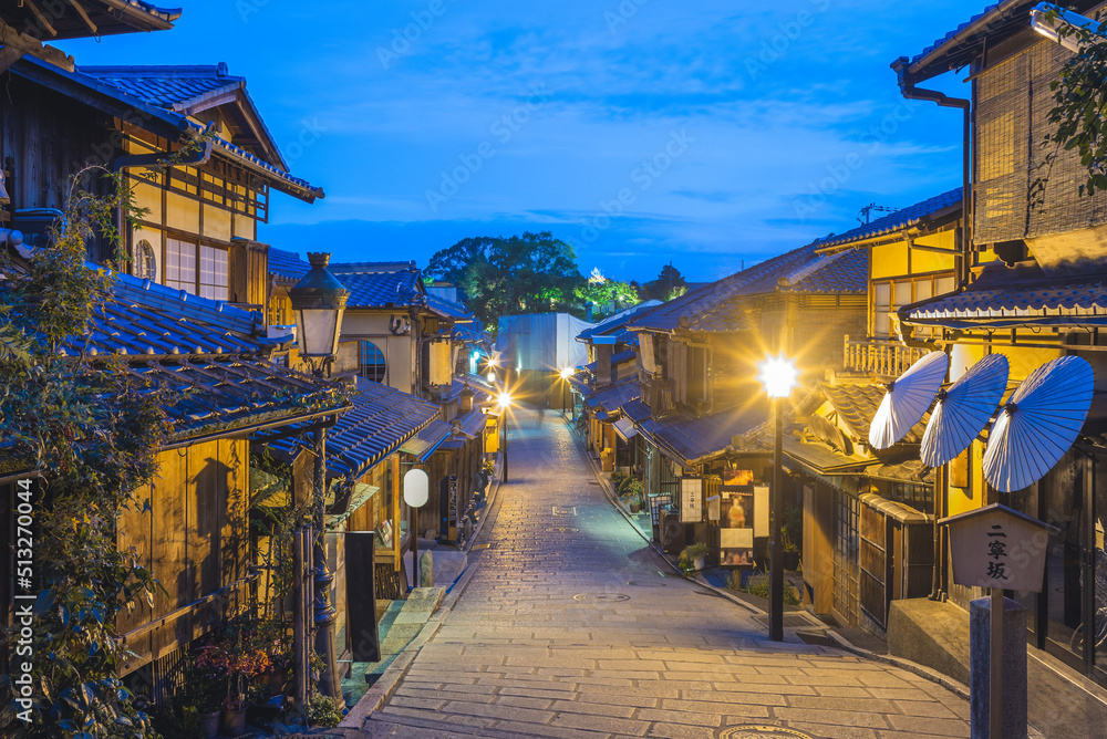 street view of Ninen zaka in kyoto at night