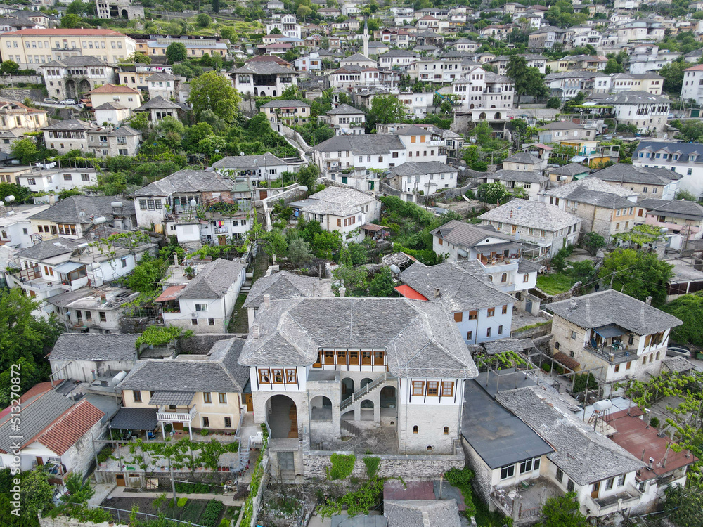 Drone view at the town of Gjirokastra on Albania Drone view at the town of Gjirokastra on Albania