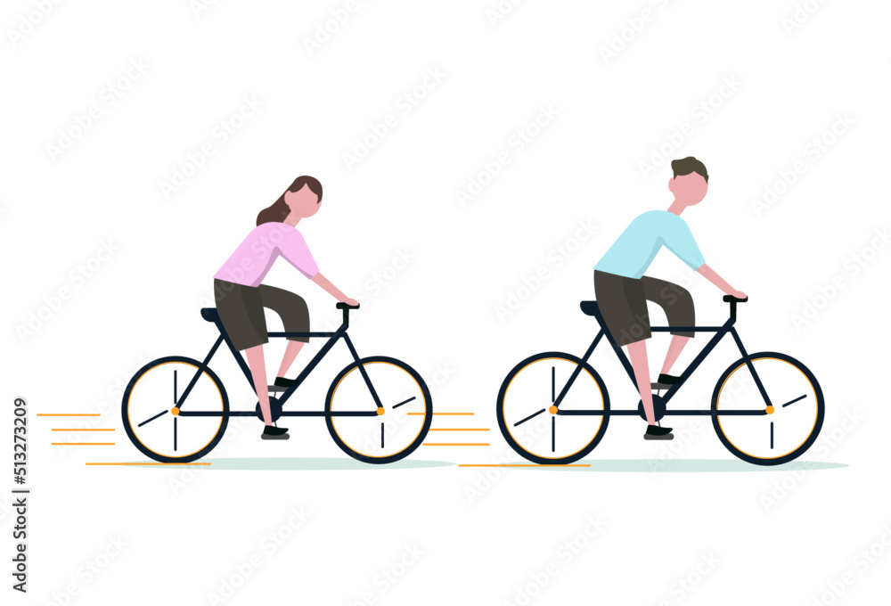 Obraz premium サイクリングをする男女 自転車 ロードバイク 漕ぐ 走る スポーツ 休日 運動 ベクターイラスト