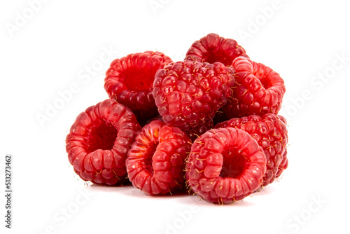 Fresh Raspberries isolated in white background, detailed texture, studio lighting, negative space