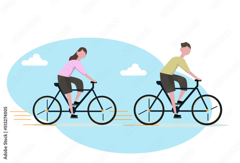 自転車を漕ぐ男女 サイクリング ロードバイク 漕ぐ 走る スポーツ アウトドア  運動 ベクターイラスト
