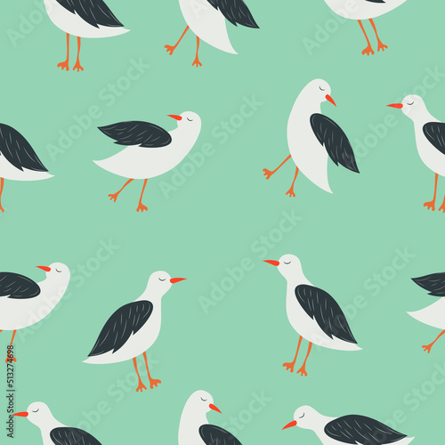 Marine vector pattern. Pattern with seagulls. High quality vector illustration. Sea birds.