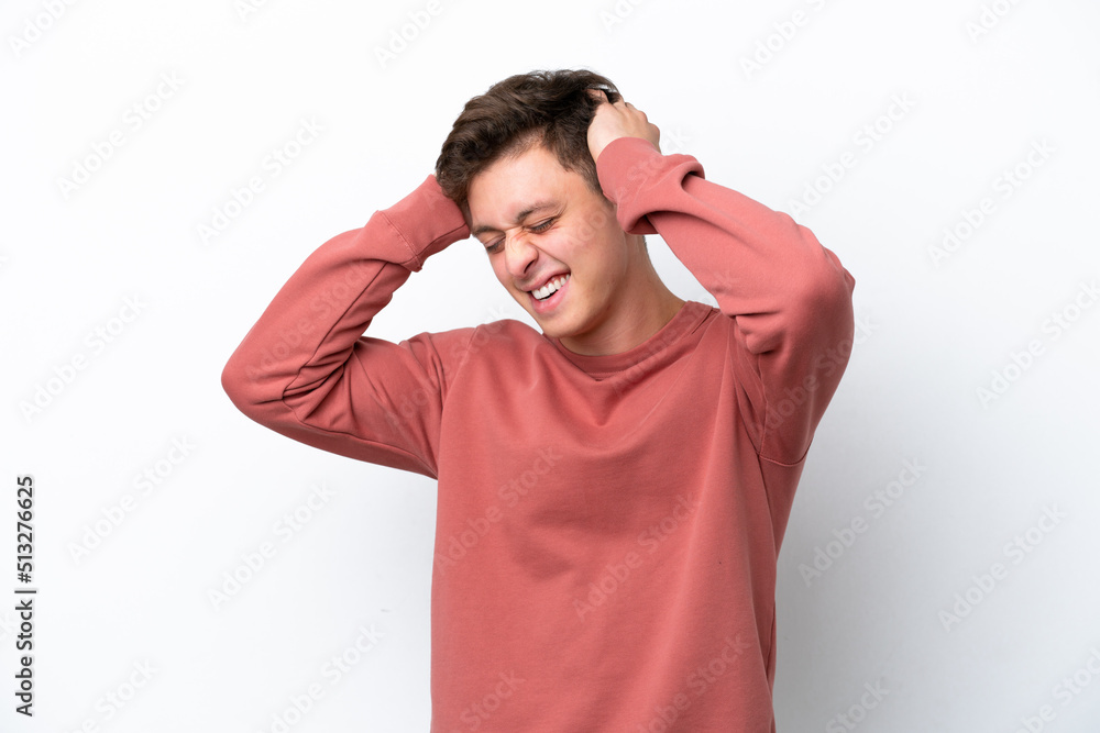 Young handsome Brazilian man isolated on white background laughing Young handsome Brazilian man isolated on white background laughing