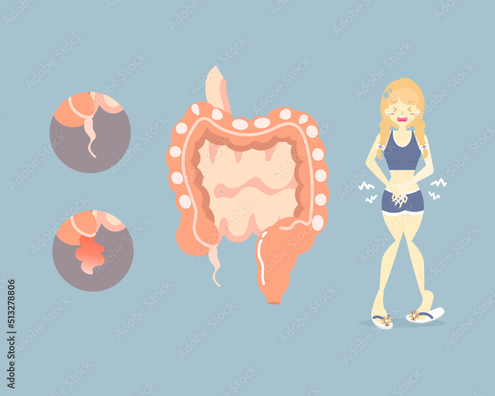 woman having stomachache in right side of abdomen, symptoms of ...