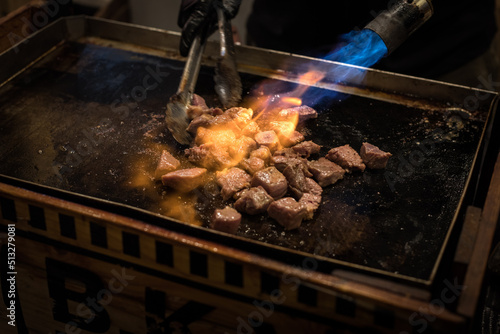 Grilled meat with fire