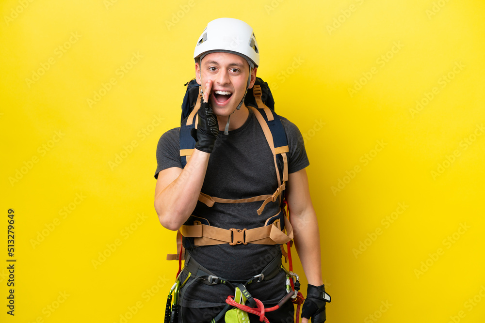 Young rock climber Brazilian man with surprise and shocked facial expression Young rock climber Brazilian man with surprise and shocked facial expression
