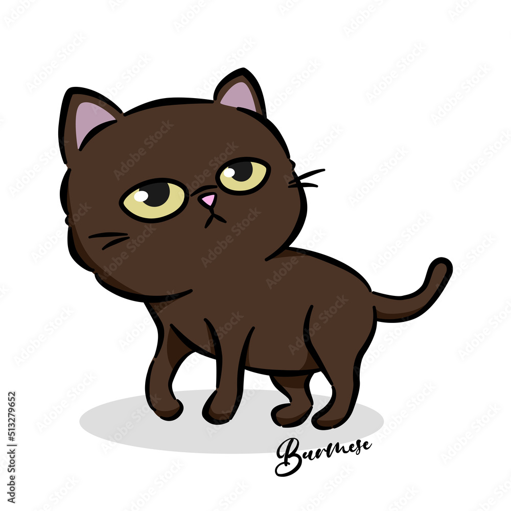 Cartoon thai cat with simple design. Burmese cat . This is one of the five most beautiful cat breeds in Thailand. Vector illustration on the background. Cute style design for cards, posters, all prin Cartoon thai cat with simple design. Burmese cat . This is one of the five most beautiful cat breeds in Thailand. Vector illustration on the background. Cute style design for cards, posters, all prin
