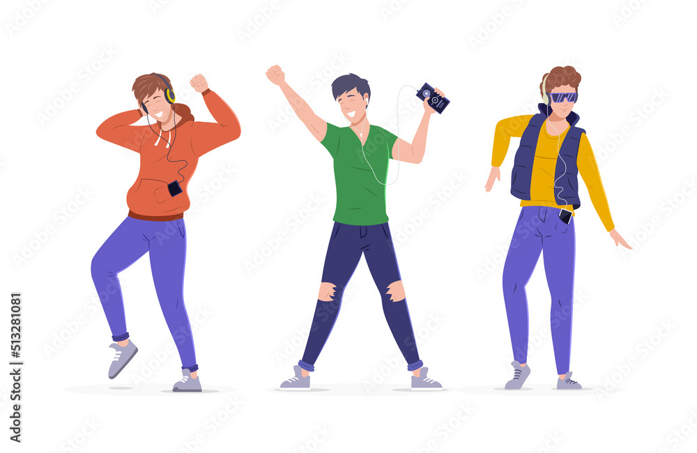 Fototapeta premium Happy young people in sports outfit listening music