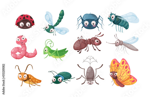 Set of cute cartoon insects with friendly faces © Svetlanas01
