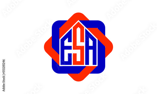 ESA three letter real estate logo with home icon logo design vector template | construction logo | housing logo | engineering logo | initial letter logo | minimalist logo | property logo |