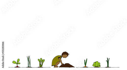 Obraz na plátně Child playing with soil in a kitchen garden