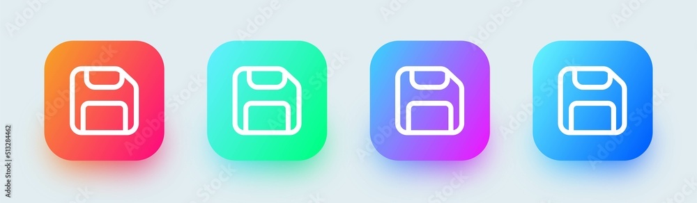 Disk line icon in square gradient colors. Floppy disk vector sign for storage. Disk line icon in square gradient colors. Floppy disk vector sign for storage.