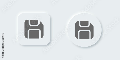 Disk solid icon in neomorphic design style. Floppy disk vector sign for storage.