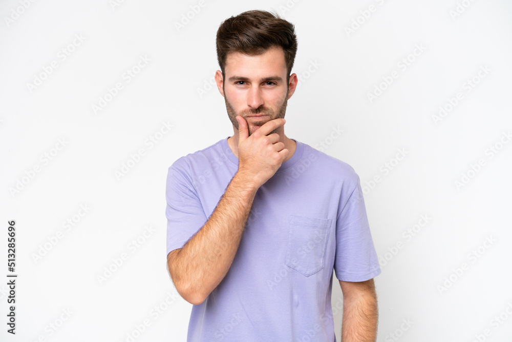 Young caucasian man isolated on white background thinking Young caucasian man isolated on white background thinking
