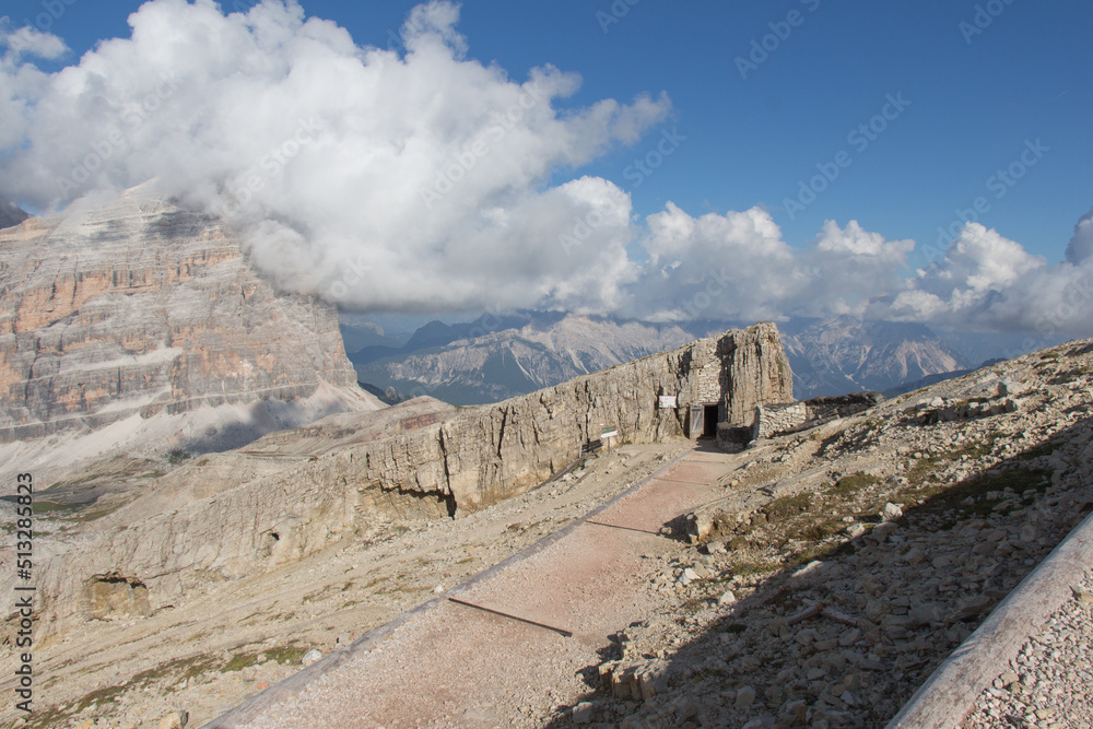 Trenches of the First World War on Lagazuoi mountain, Dolomites, Italy.