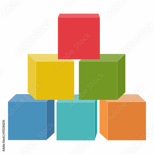 Wooden cubes for tower construction, color vector isolated illustration