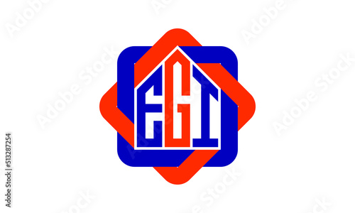 EGI three letter real estate logo with home icon logo design vector template | construction logo | housing logo | engineering logo | initial letter logo | minimalist logo | property logo |
