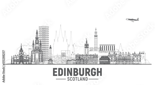 Edinburgh Scotland  UK  line on white background. Vector Illustration. Business travel and tourism concept with modern buildings. Image for banner or web site. 