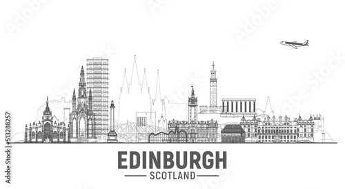 Edinburgh Scotland (UK) line on white background. Vector Illustration. Business travel and tourism concept with modern buildings. Image for banner or web site.
