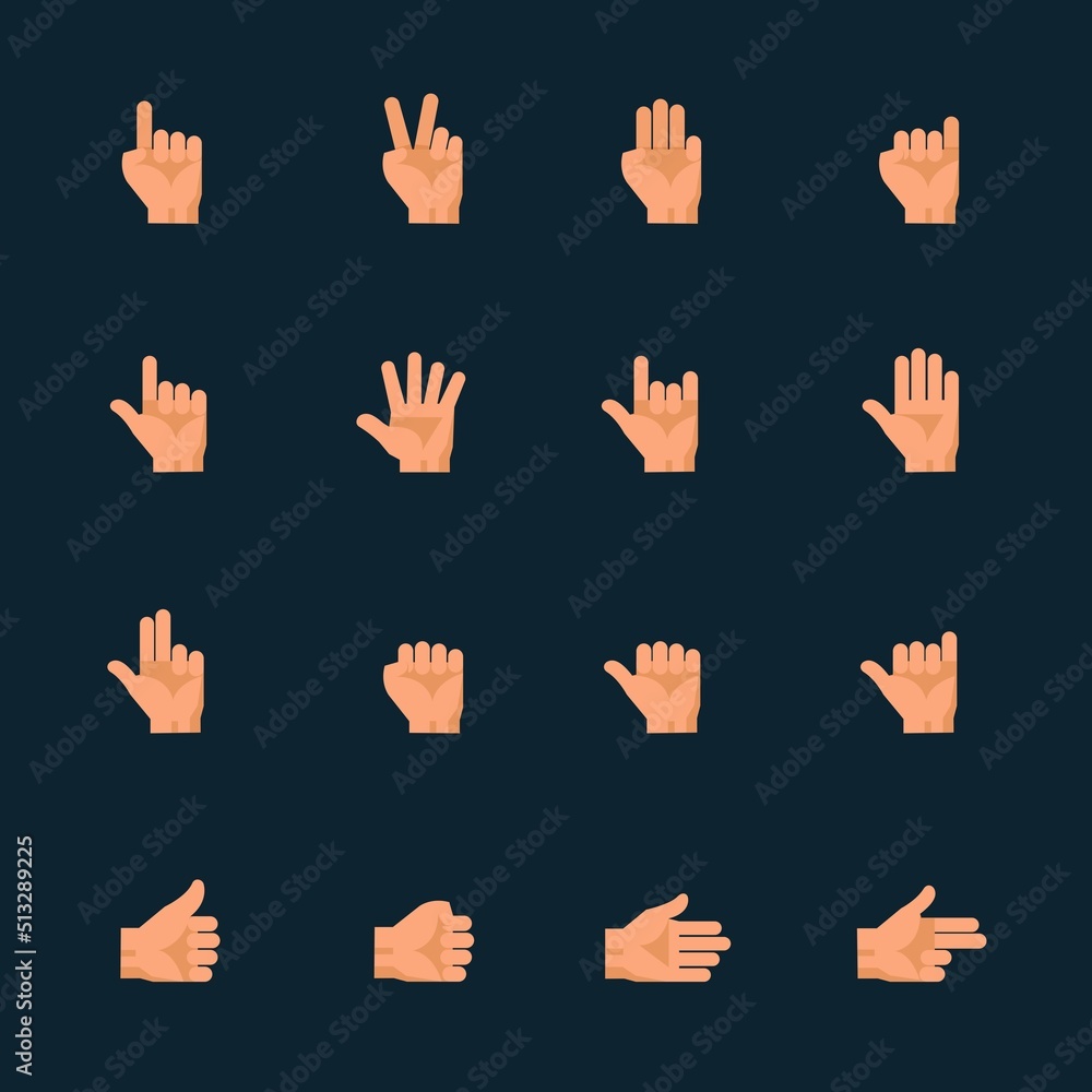 Hands and Hand Gestures Icons with Black Background Hands and Hand Gestures Icons with Black Background