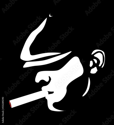 Chicago and Britain gangster mafia. Mysterious silhouette face of a man in a hat who smokes a cigar. Portrait for poster idea. Italian mafia.