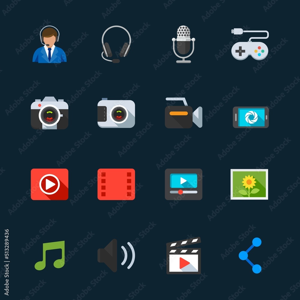 Multimedia and Entertainment Icons with Black Background Multimedia and Entertainment Icons with Black Background