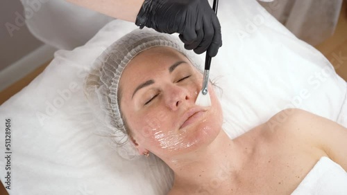 Moisturizing rejuvenation facial peeling mask. Medicine and cosmetology.