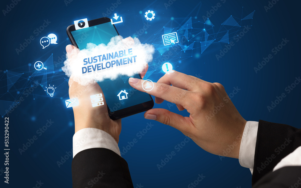 Hand using smartphone with cloud technology concept Hand using smartphone with cloud technology concept