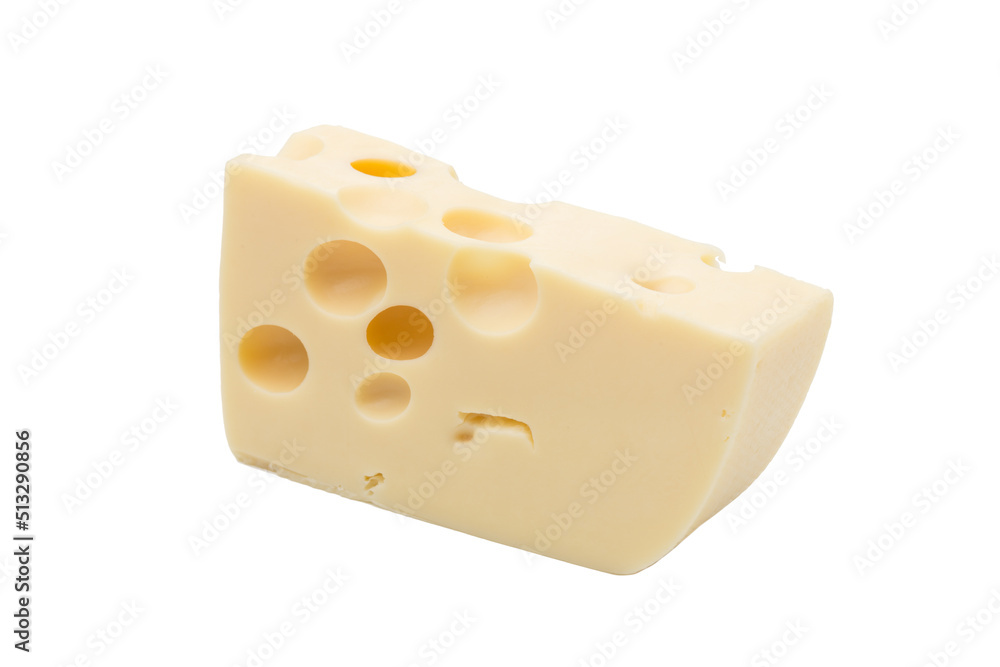 Emmental cheese piece, Swiss cheese.