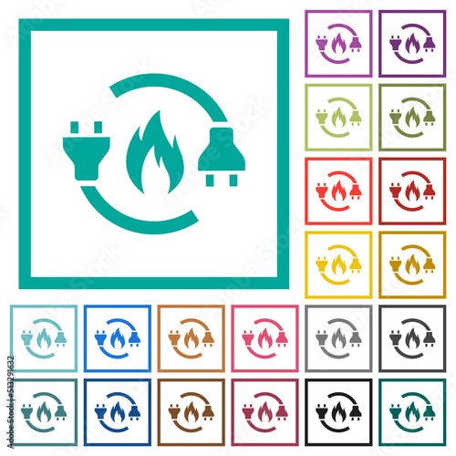 Gas energy flat color icons with quadrant frames
