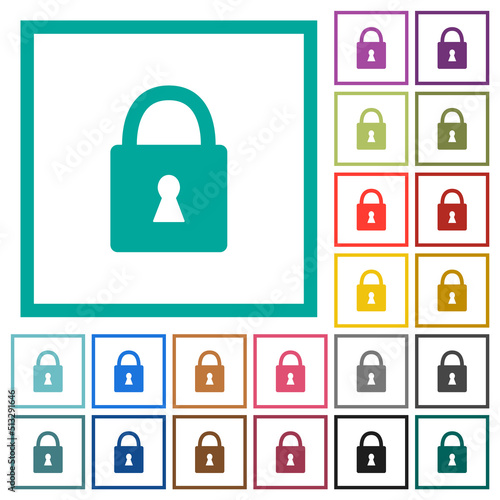 Locked padlock with keyhole solid flat color icons with quadrant frames