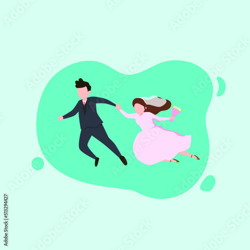 Wedding Married Couple Flying Illustration © Khairul