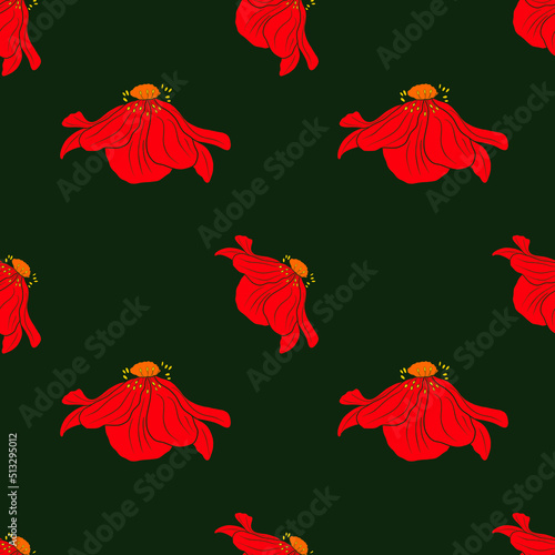 Seamless pattern with flowers. Pop art style.  Vector.