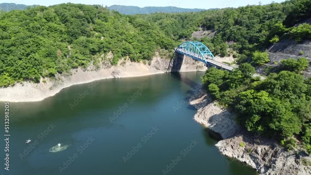 ダム湖のドローン空撮 ダム湖のドローン空撮