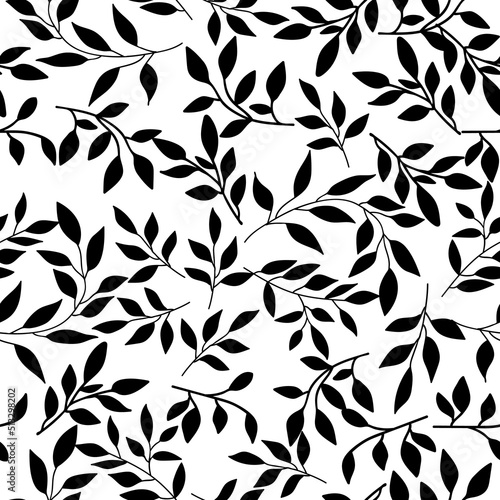 Black contour leaves seamless pattern 