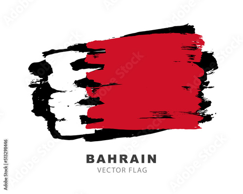 The flag of Bahrain. Colored brush strokes drawn by hand. Vector illustration on a white background.