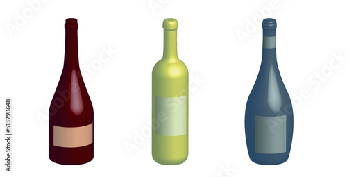 Vector isometric 3d glass bottle of wine illustration, white background