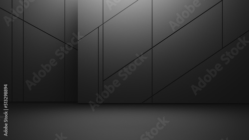 Fotografie, Obraz Dark black empty architecture interior space room studio background backdrop wall display products minimalistic