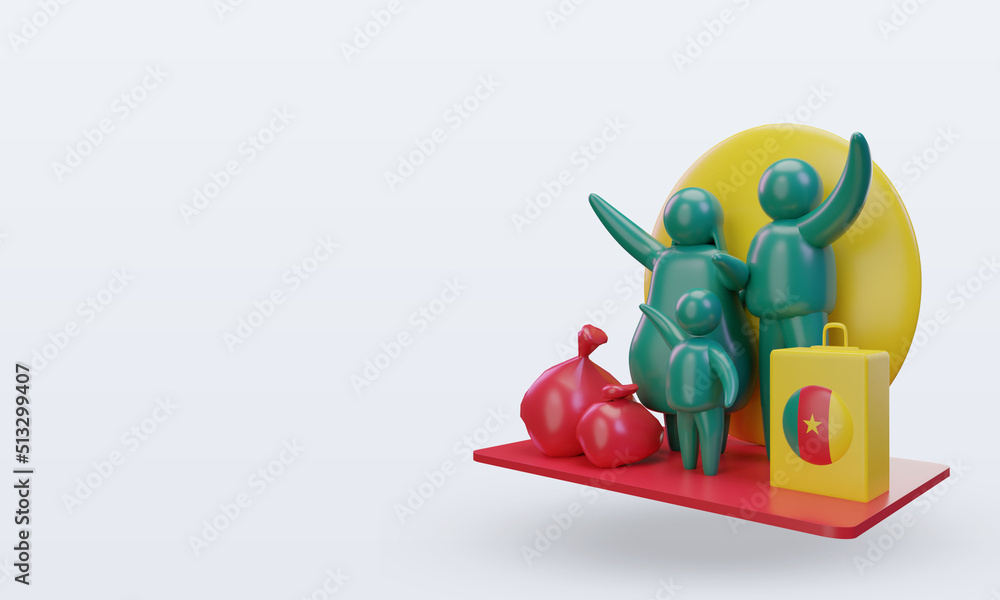 3d world refugee day Cameroon flag rendering right view 3d world refugee day Cameroon flag rendering right view
