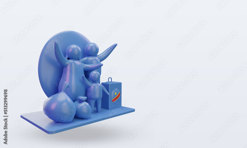 3d world refugee day Democratic Congo flag rendering left view