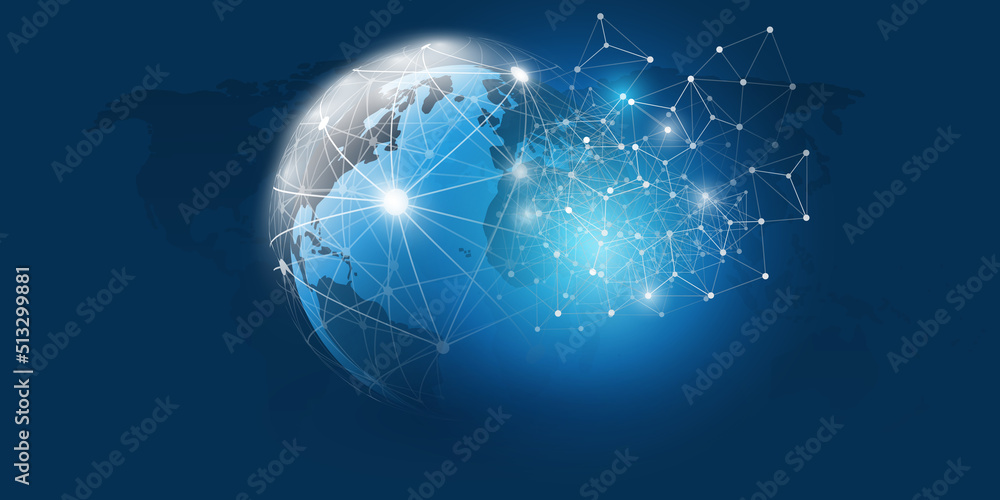 Dark Blue Cloud Computing and Networks Concept with Earth Globe and Glowing Nodes - Abstract Global Digital Connections, Future Networking Technology Background, Creative Design Template for Web Dark Blue Cloud Computing and Networks Concept with Earth Globe and Glowing Nodes - Abstract Global Digital Connections, Future Networking Technology Background, Creative Design Template for Web