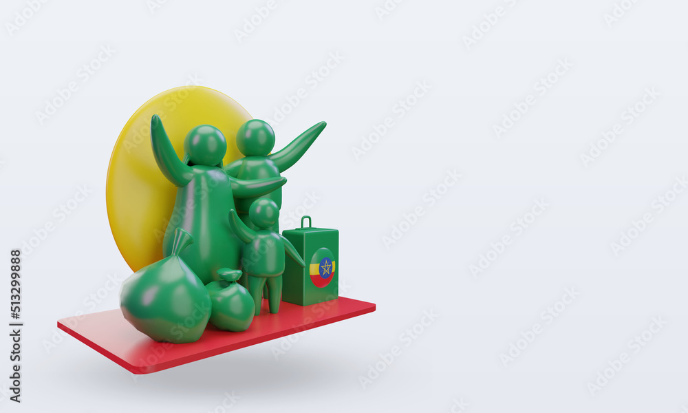 3d world refugee day Ethiopia flag rendering left view